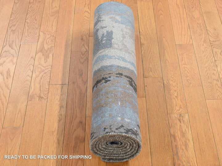 2'8" x 8'1" New Hand Knotted Blue Wool & Silk Runner Oriental Rug - MOA10287208
