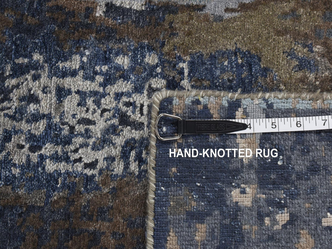 2'8" x 8'1" New Hand Knotted Blue Wool & Silk Runner Oriental Rug - MOA10287208