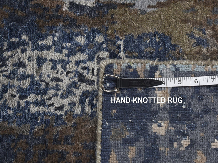 2'8" x 8'1" New Hand Knotted Blue Wool & Silk Runner Oriental Rug - MOA10287208
