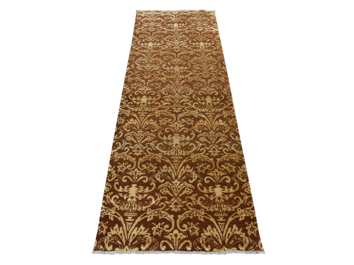 2'6" x 7'9" New Hand Knotted Brown Wool & Silk Runner Oriental Rug - MOA10287210