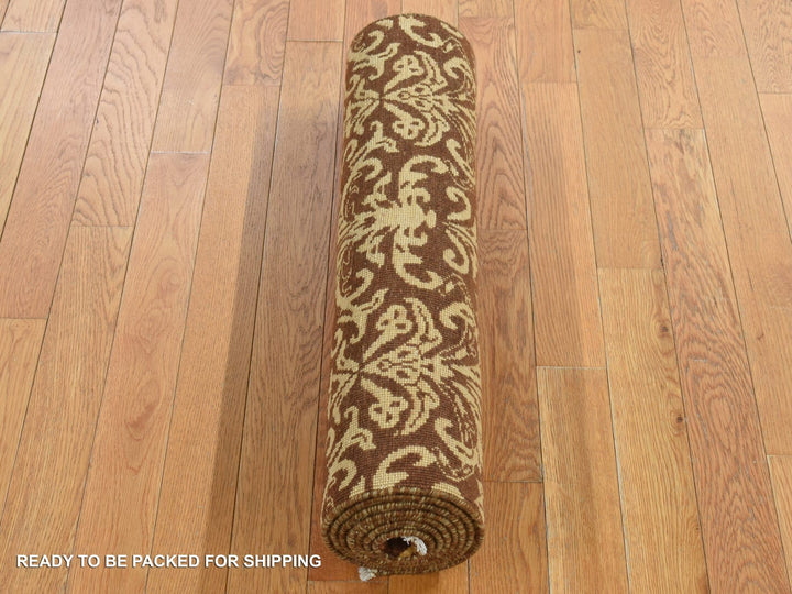 2'6" x 7'9" New Hand Knotted Brown Wool & Silk Runner Oriental Rug - MOA10287210