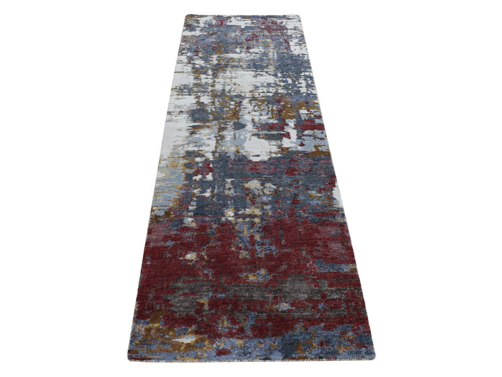 2'7" x 8'1" New Hand Knotted Red Wool & Silk Runner Oriental Rug - MOA10287211