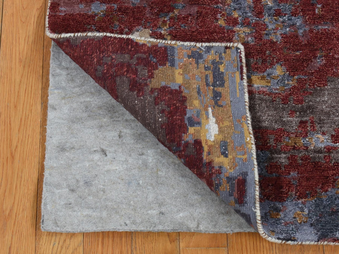 2'7" x 8'1" New Hand Knotted Red Wool & Silk Runner Oriental Rug - MOA10287211