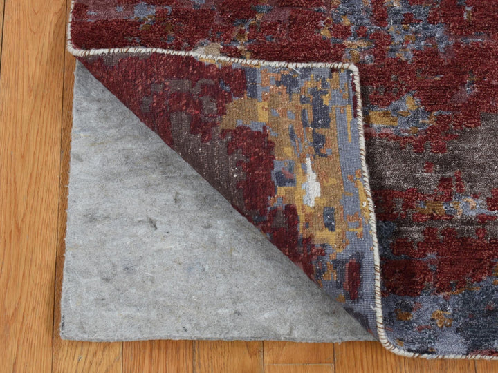 2'7" x 8'1" New Hand Knotted Red Wool & Silk Runner Oriental Rug - MOA10287211