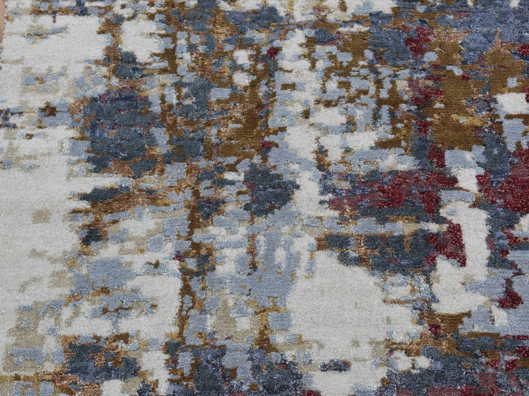 2'7" x 8'1" New Hand Knotted Red Wool & Silk Runner Oriental Rug - MOA10287211