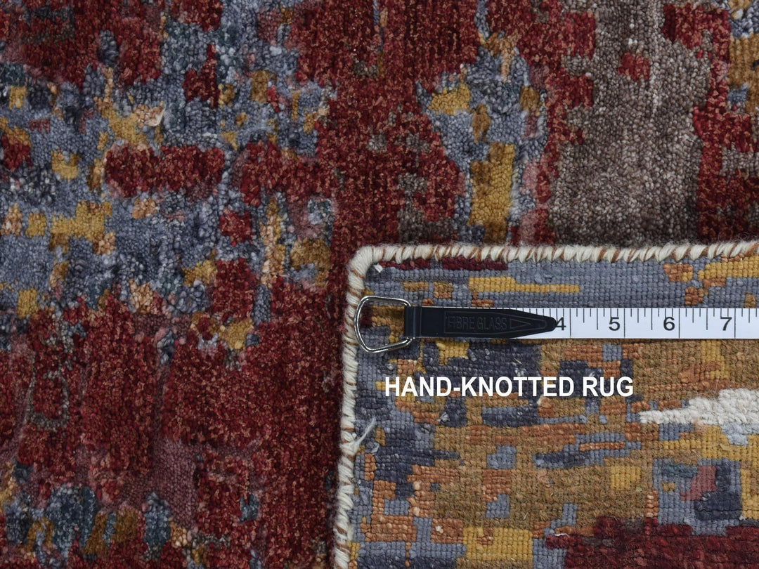 2'7" x 8'1" New Hand Knotted Red Wool & Silk Runner Oriental Rug - MOA10287211