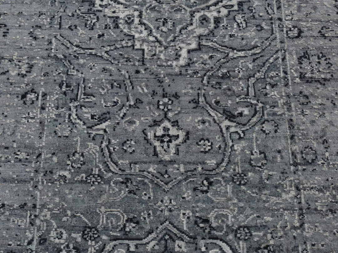 2'9" x 7'10" New Hand Knotted Grey Wool & Silk Runner Oriental Rug - MOA10287212