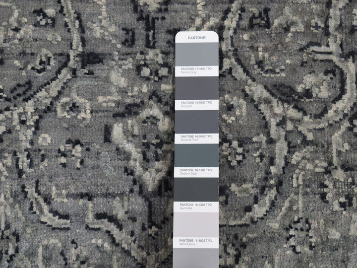 2'9" x 7'10" New Hand Knotted Grey Wool & Silk Runner Oriental Rug - MOA10287212