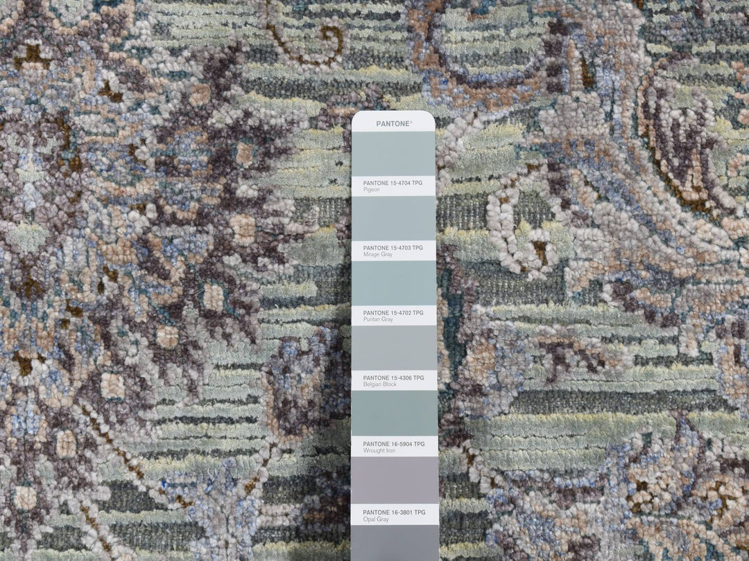 4'1" x 6'2" New Hand Knotted Green Wool & Silk Rectangle Oriental Rug - MOA10287217