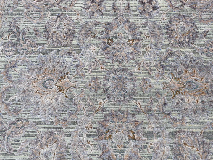 4'1" x 6'2" New Hand Knotted Green Wool & Silk Rectangle Oriental Rug - MOA10287217