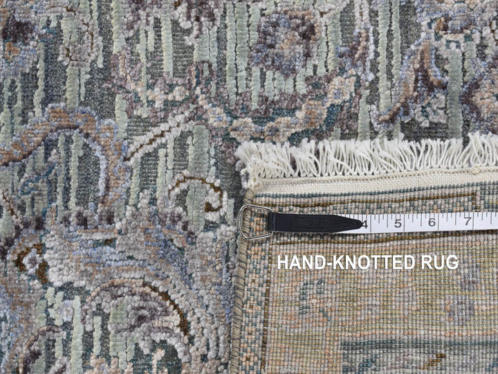 4'1" x 6'2" New Hand Knotted Green Wool & Silk Rectangle Oriental Rug - MOA10287217