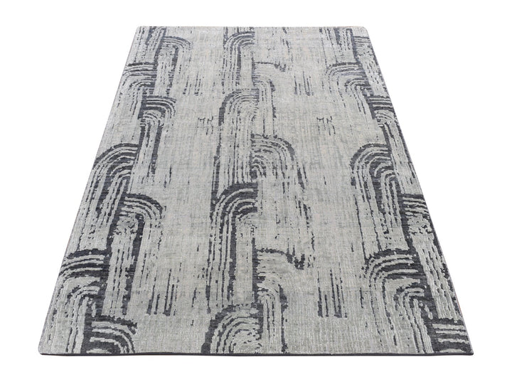 4'0" x 6'3" New Hand Knotted Grey Wool & Silk Rectangle Oriental Rug - MOA10287218