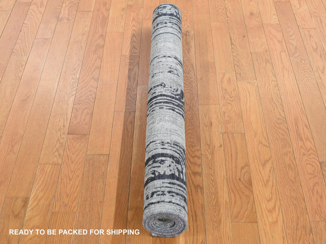 4'0" x 6'3" New Hand Knotted Grey Wool & Silk Rectangle Oriental Rug - MOA10287218
