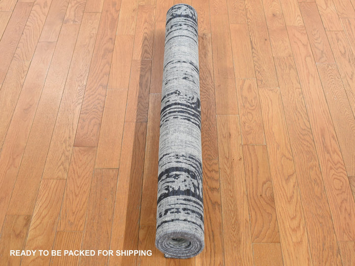 4'0" x 6'3" New Hand Knotted Grey Wool & Silk Rectangle Oriental Rug - MOA10287218