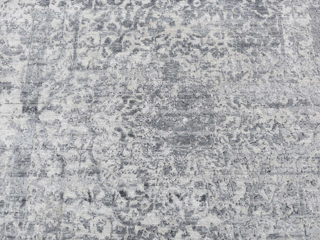 4'1" x 6'0" New Hand Knotted Grey Wool & Silk Rectangle Oriental Rug - MOA10287222