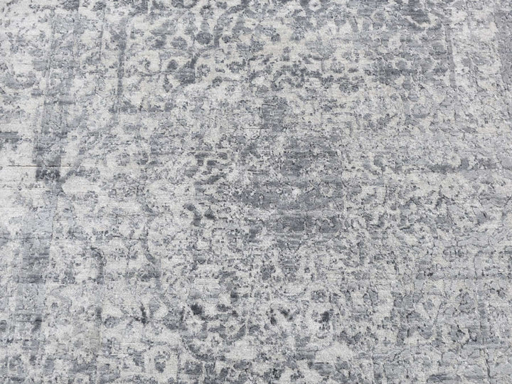 4'1" x 6'0" New Hand Knotted Grey Wool & Silk Rectangle Oriental Rug - MOA10287222