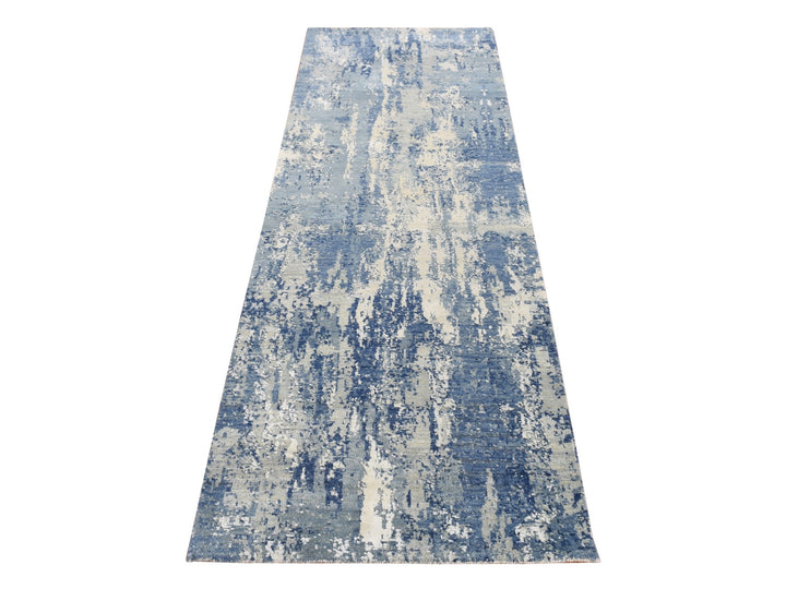 2'6" x 8'3" New Hand Knotted Blue Wool & Silk Runner Oriental Rug - MOA10287230
