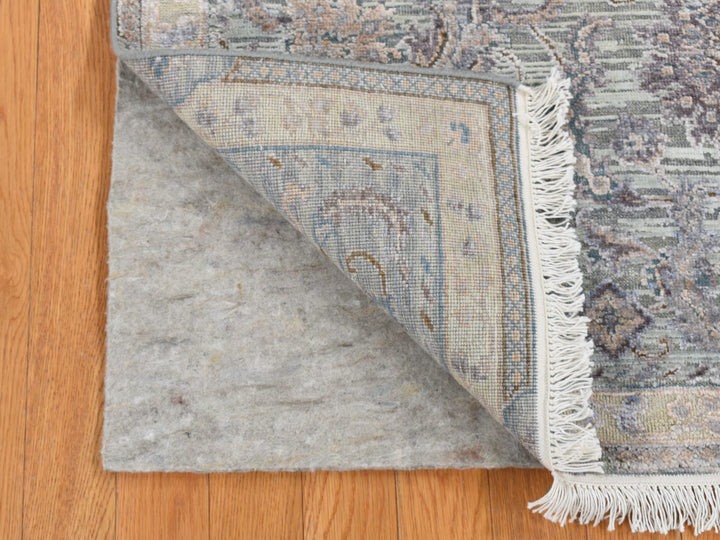 2'5" x 8'1" New Hand Knotted Green Wool & Silk Runner Oriental Rug - MOA10287232
