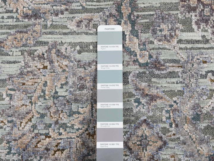 2'5" x 8'1" New Hand Knotted Green Wool & Silk Runner Oriental Rug - MOA10287232
