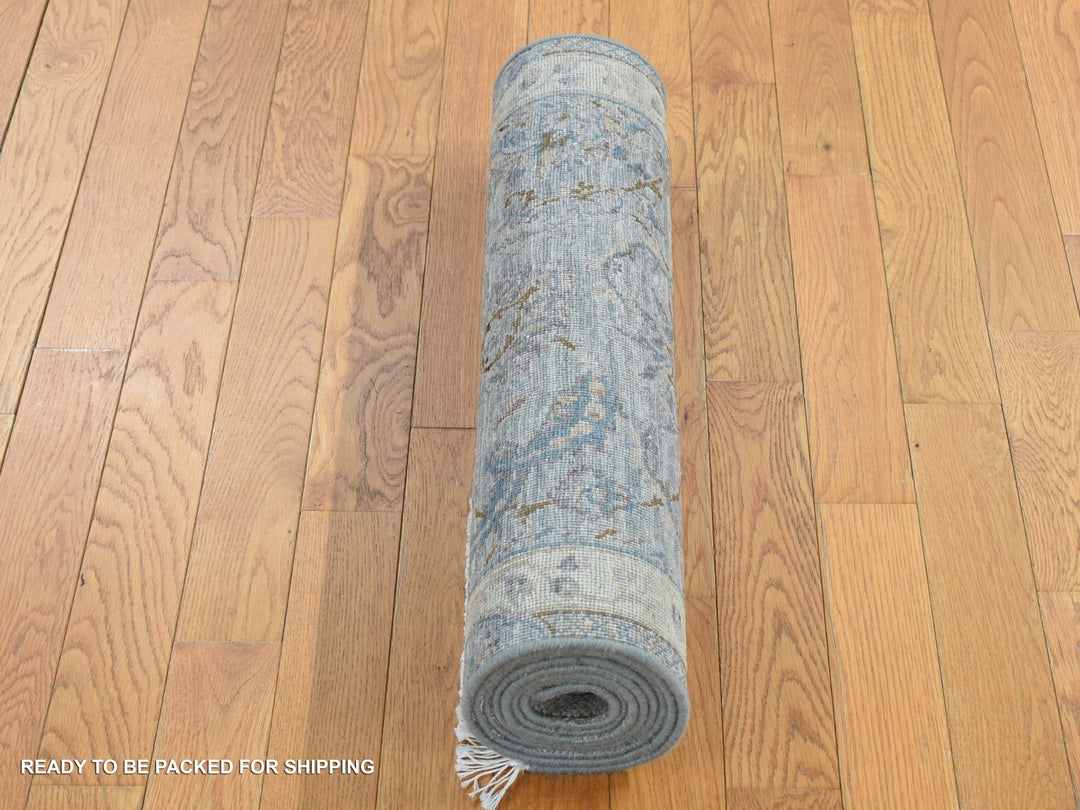 2'5" x 8'1" New Hand Knotted Green Wool & Silk Runner Oriental Rug - MOA10287232