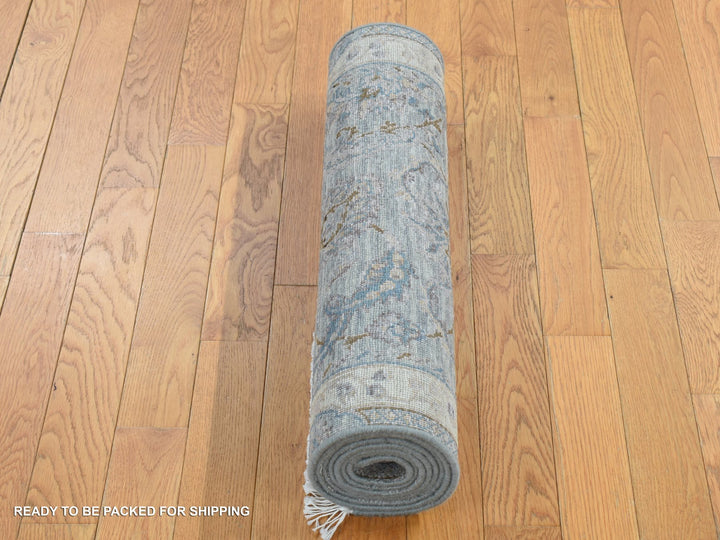 2'5" x 8'1" New Hand Knotted Green Wool & Silk Runner Oriental Rug - MOA10287232