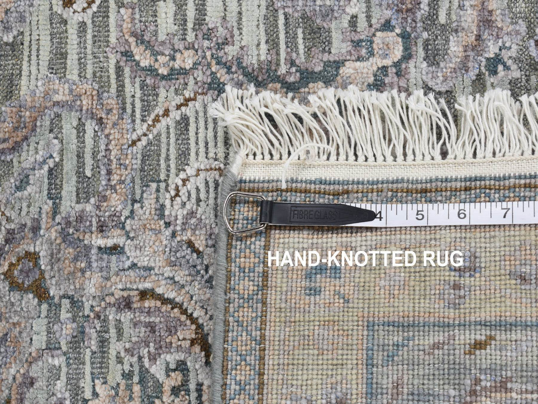 2'5" x 8'1" New Hand Knotted Green Wool & Silk Runner Oriental Rug - MOA10287232