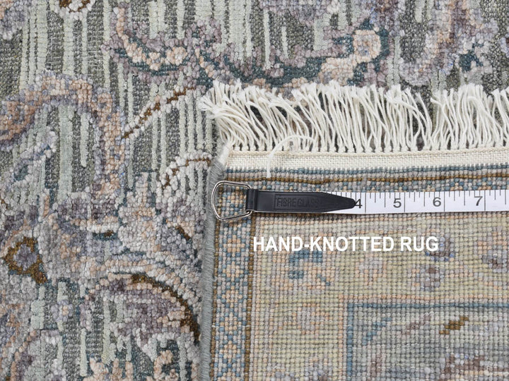 2'5" x 8'1" New Hand Knotted Green Wool & Silk Runner Oriental Rug - MOA10287232