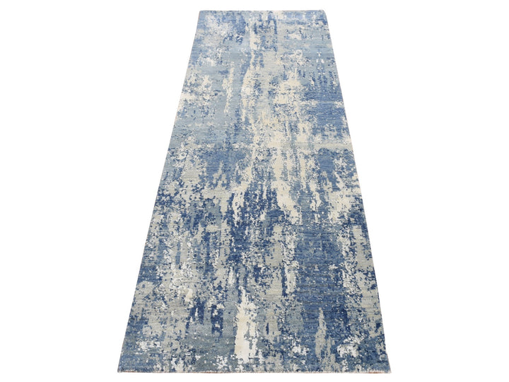 2'6" x 8'1" New Hand Knotted Blue Wool & Silk Runner Oriental Rug - MOA10287235