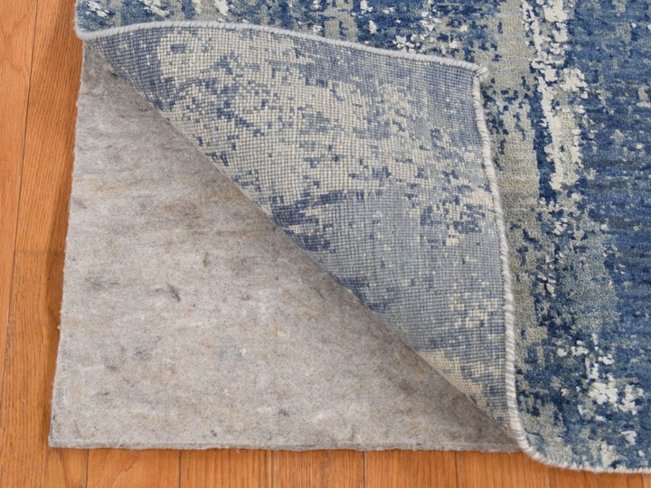 2'6" x 8'1" New Hand Knotted Blue Wool & Silk Runner Oriental Rug - MOA10287235