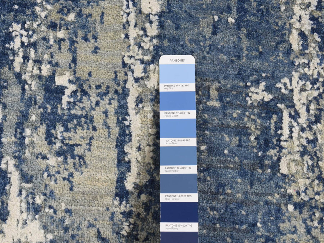2'6" x 8'1" New Hand Knotted Blue Wool & Silk Runner Oriental Rug - MOA10287235