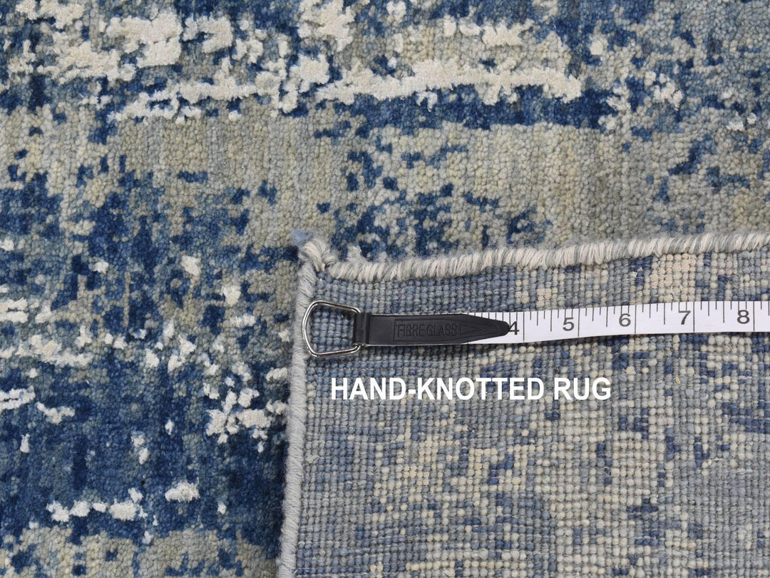 2'6" x 8'1" New Hand Knotted Blue Wool & Silk Runner Oriental Rug - MOA10287235
