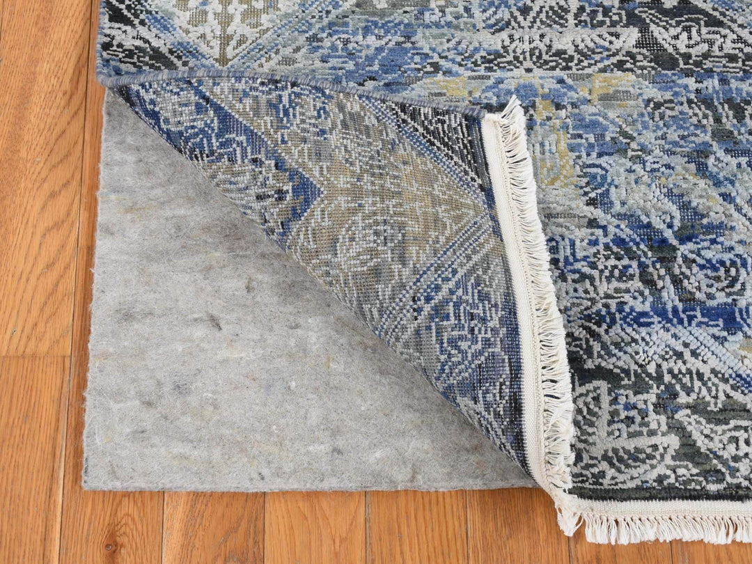 2'7" x 8'3" New Hand Knotted Blue Wool & Silk Runner Oriental Rug - MOA10287238