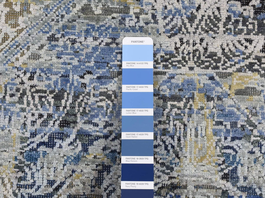 2'7" x 8'3" New Hand Knotted Blue Wool & Silk Runner Oriental Rug - MOA10287238