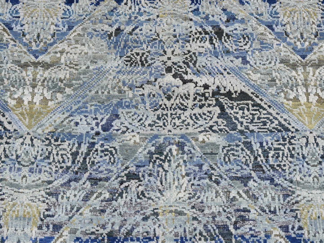 2'7" x 8'3" New Hand Knotted Blue Wool & Silk Runner Oriental Rug - MOA10287238