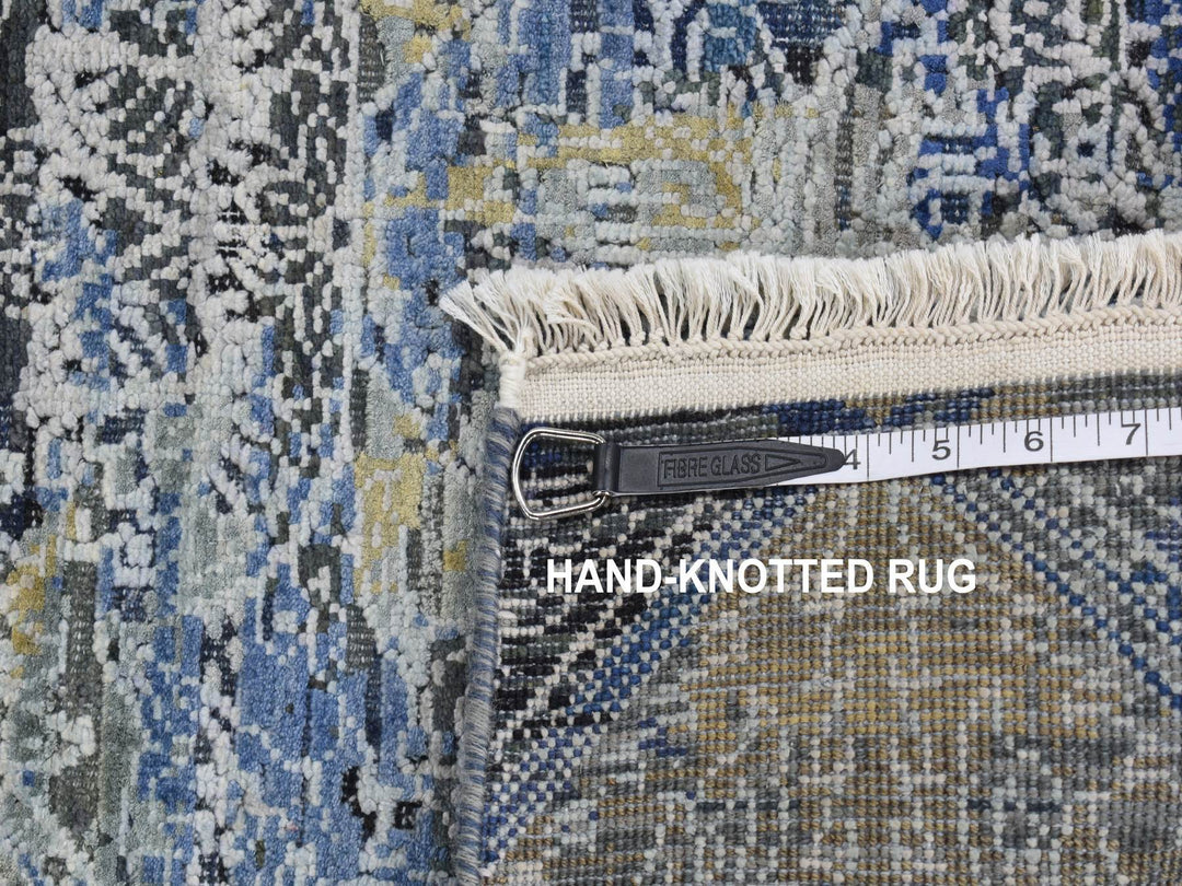2'7" x 8'3" New Hand Knotted Blue Wool & Silk Runner Oriental Rug - MOA10287238