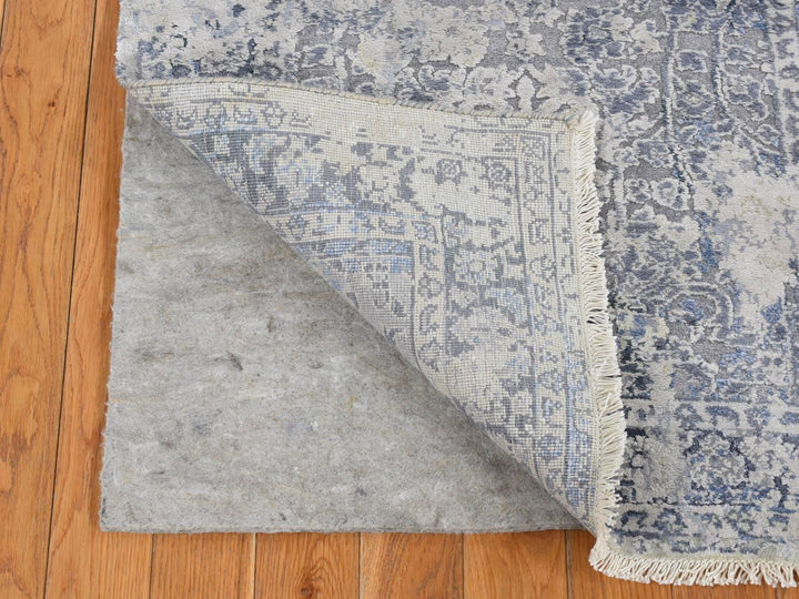 2'5" x 10'0" New Hand Knotted Grey Wool & Pure Silk Runner Oriental Rug - MOA10287240