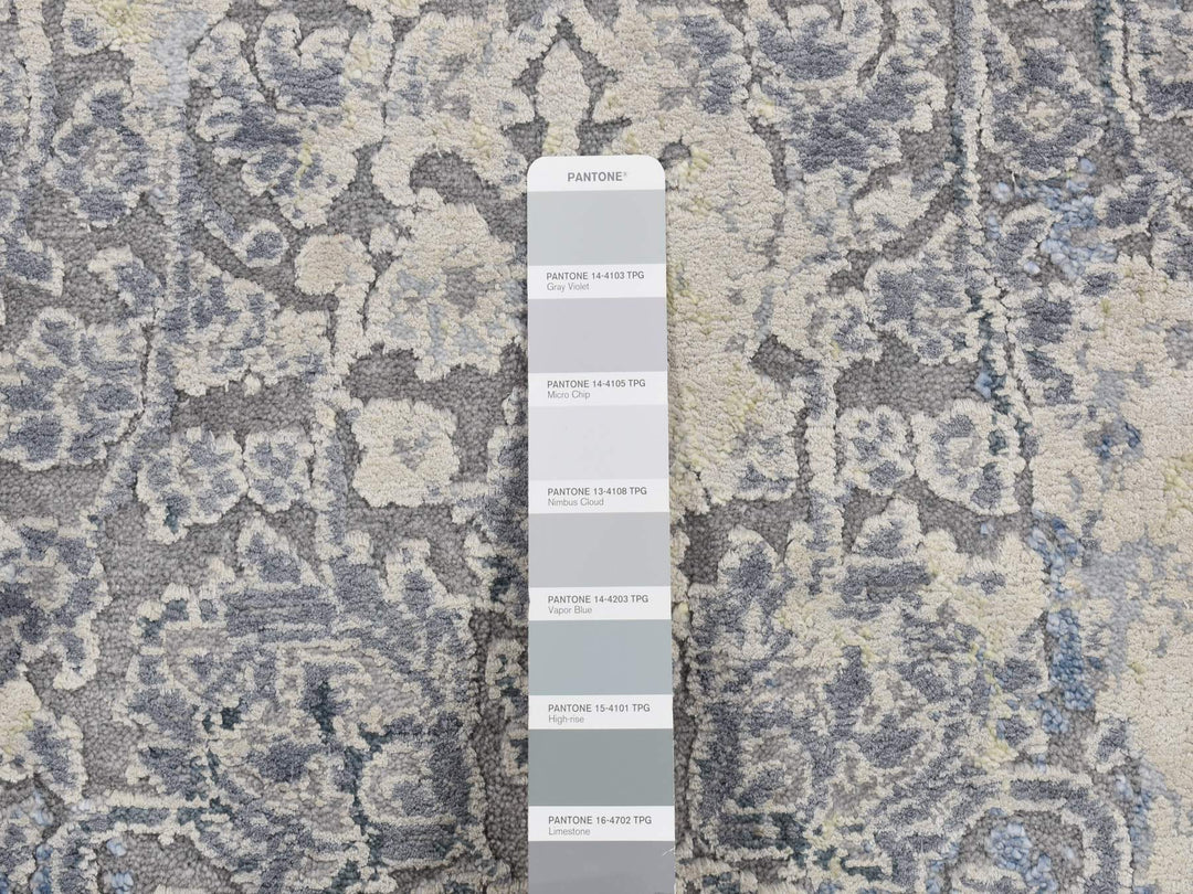 2'5" x 10'0" New Hand Knotted Grey Wool & Pure Silk Runner Oriental Rug - MOA10287240