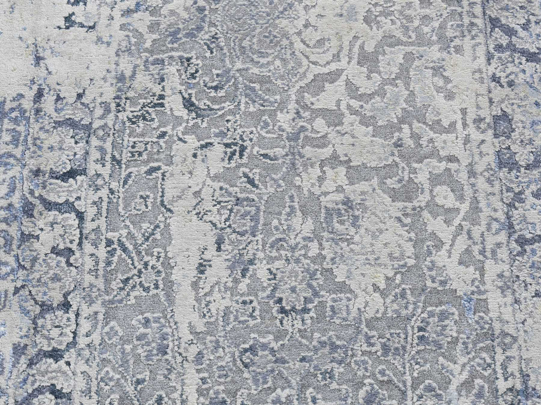 2'5" x 10'0" New Hand Knotted Grey Wool & Pure Silk Runner Oriental Rug - MOA10287240
