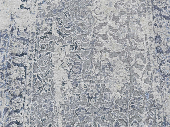 2'5" x 10'0" New Hand Knotted Grey Wool & Pure Silk Runner Oriental Rug - MOA10287240
