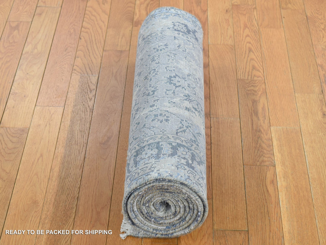 2'5" x 10'0" New Hand Knotted Grey Wool & Pure Silk Runner Oriental Rug - MOA10287240