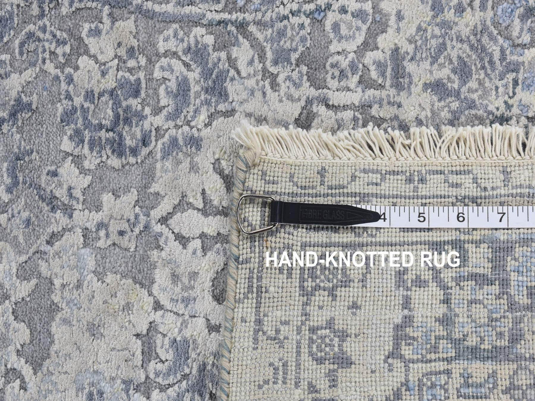 2'5" x 10'0" New Hand Knotted Grey Wool & Pure Silk Runner Oriental Rug - MOA10287240
