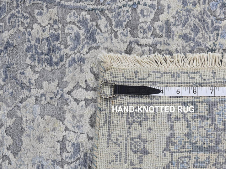 2'5" x 10'0" New Hand Knotted Grey Wool & Pure Silk Runner Oriental Rug - MOA10287240