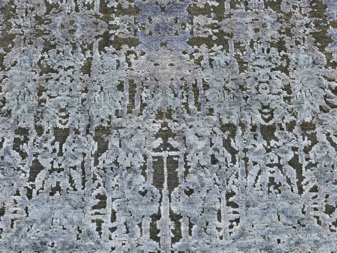 2'6" x 10'0" New Hand Knotted Grey Wool & Silk Runner Oriental Rug - MOA10287242