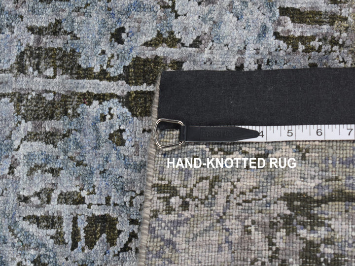2'6" x 10'0" New Hand Knotted Grey Wool & Silk Runner Oriental Rug - MOA10287242