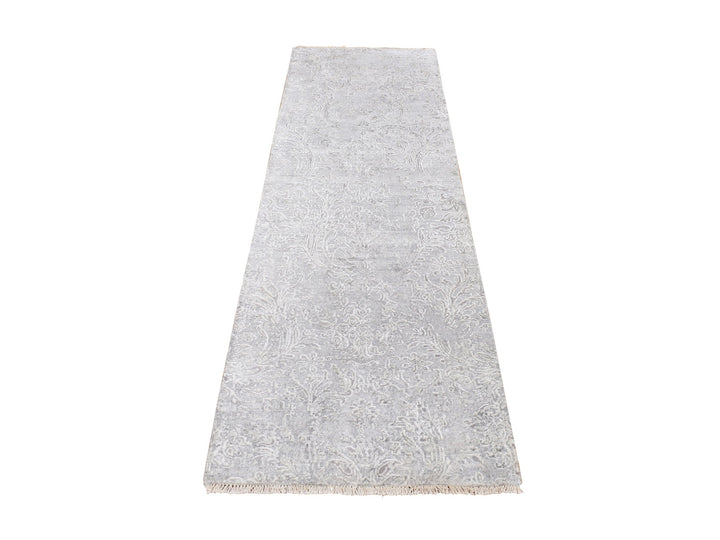 2'5" x 7'9" New Hand Knotted Grey Wool & Silk Runner Oriental Rug - MOA10287244