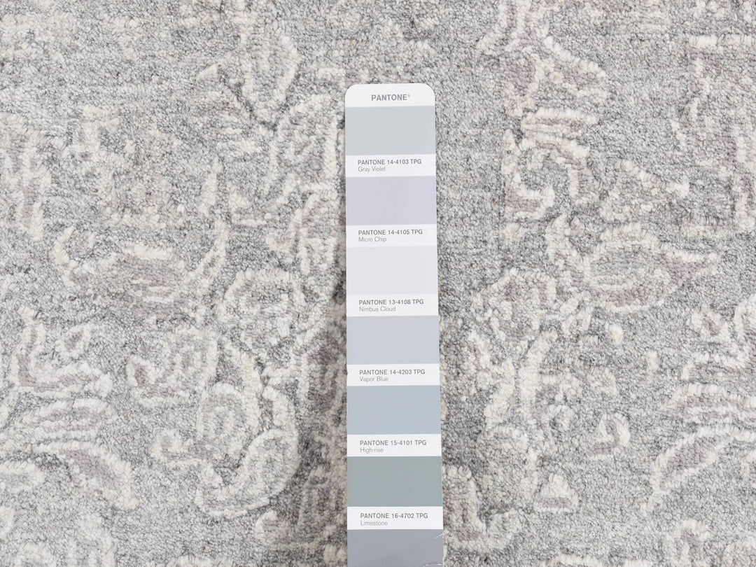 2'5" x 7'9" New Hand Knotted Grey Wool & Silk Runner Oriental Rug - MOA10287244