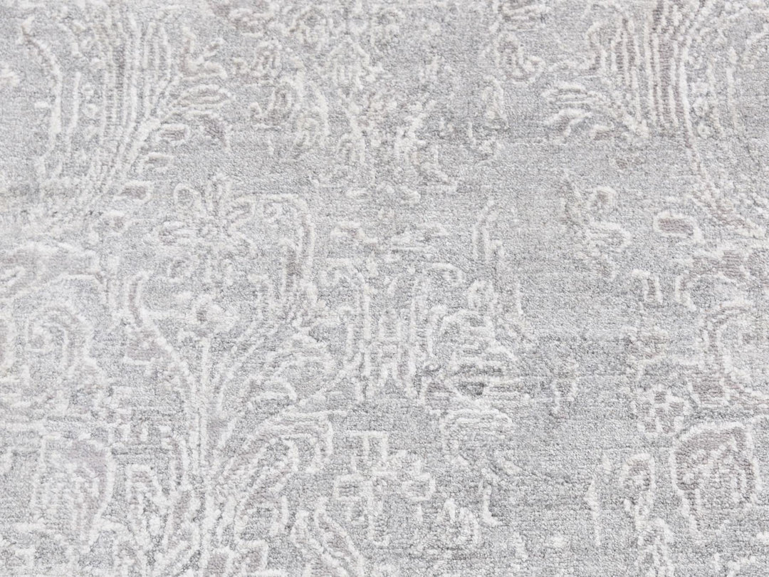 2'5" x 7'9" New Hand Knotted Grey Wool & Silk Runner Oriental Rug - MOA10287244