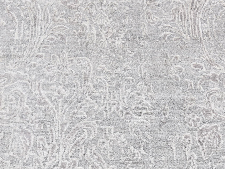 2'5" x 7'9" New Hand Knotted Grey Wool & Silk Runner Oriental Rug - MOA10287244