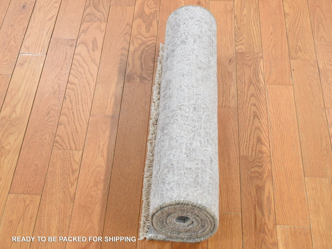 2'5" x 7'9" New Hand Knotted Grey Wool & Silk Runner Oriental Rug - MOA10287244