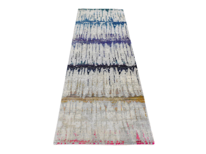2'5" x 8'0" New Hand Knotted Grey Wool & Silk Runner Oriental Rug - MOA10287248